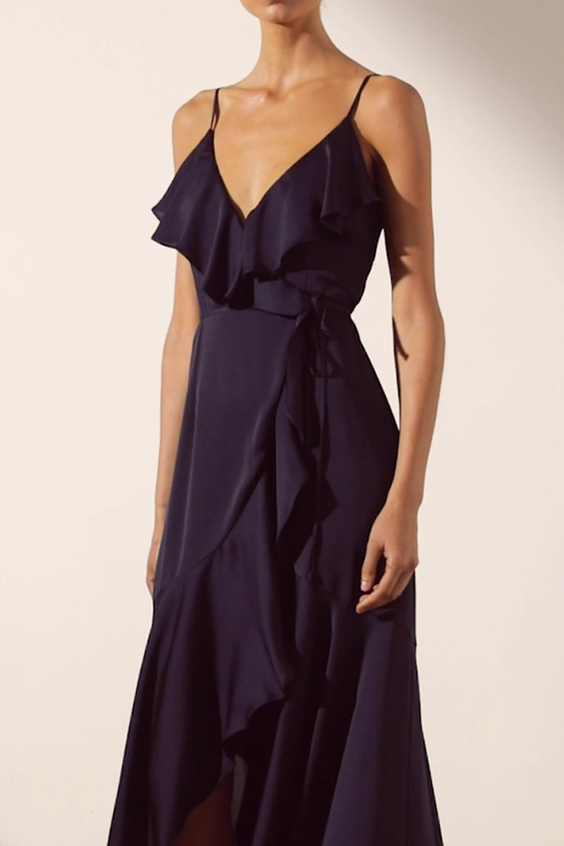 Luxe Bias Frill Wrap Dress | Sapphire ...
